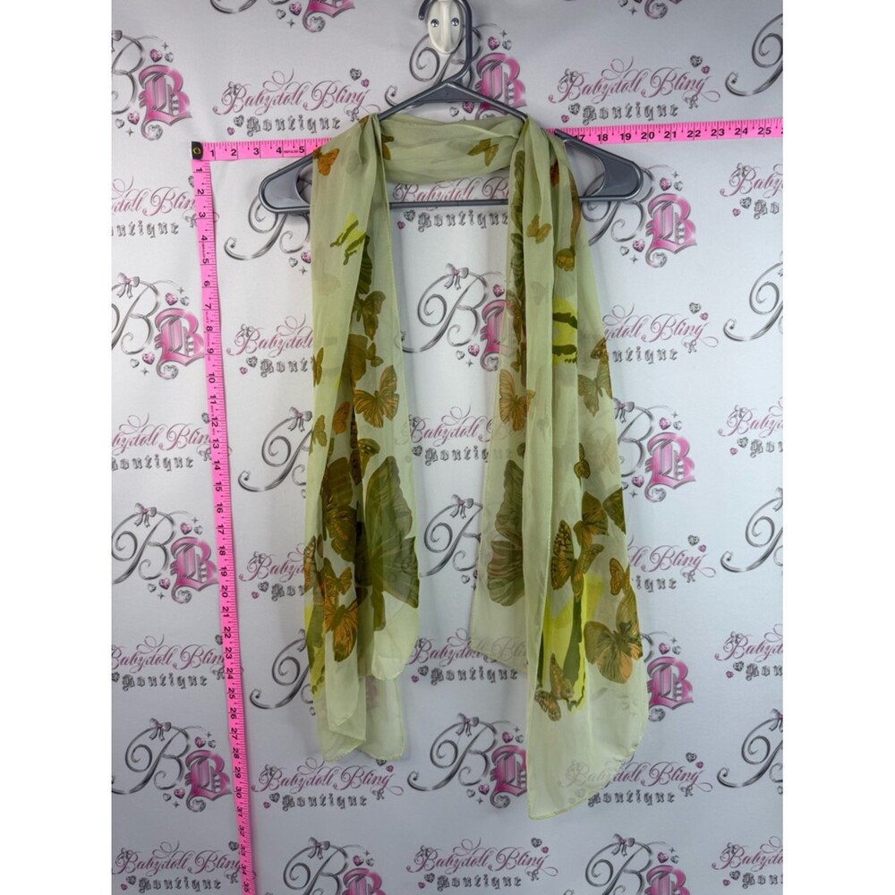 Light Green Butterfly Print Chiffon Scarf stylish and performative- Unbranded